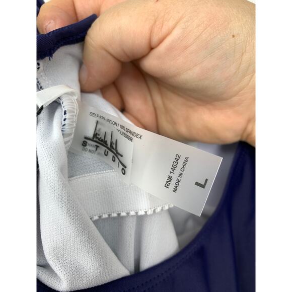 Nicole Miller Studio One Piece Swimsuit Womens Large Scoop Back Navy Blue - Picture 6 of 6